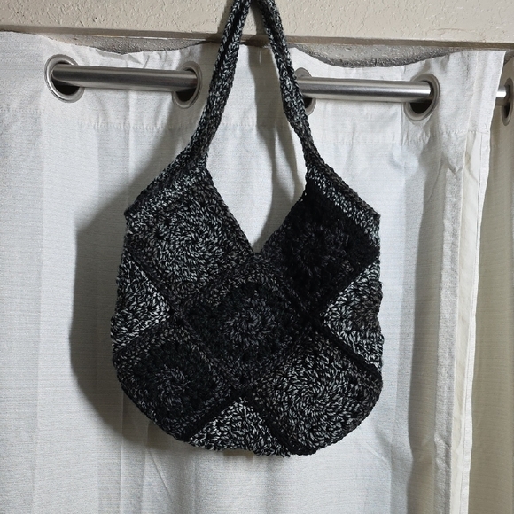 Handbags - Handmade Black and Gray Crochet Bag With Purple Disney Interior with Cruella